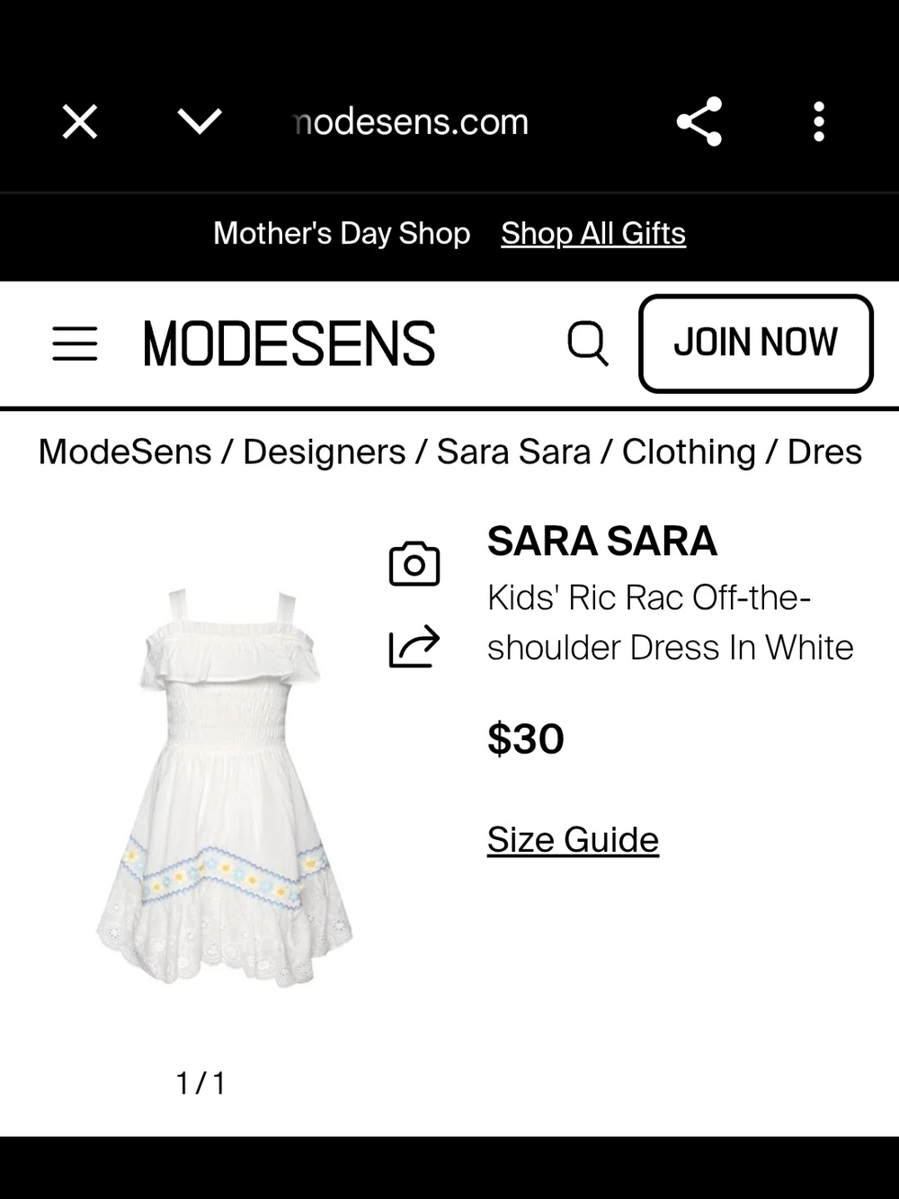 Kids' White Off-the-Shoulder Dress with Yellow & Blue Trim